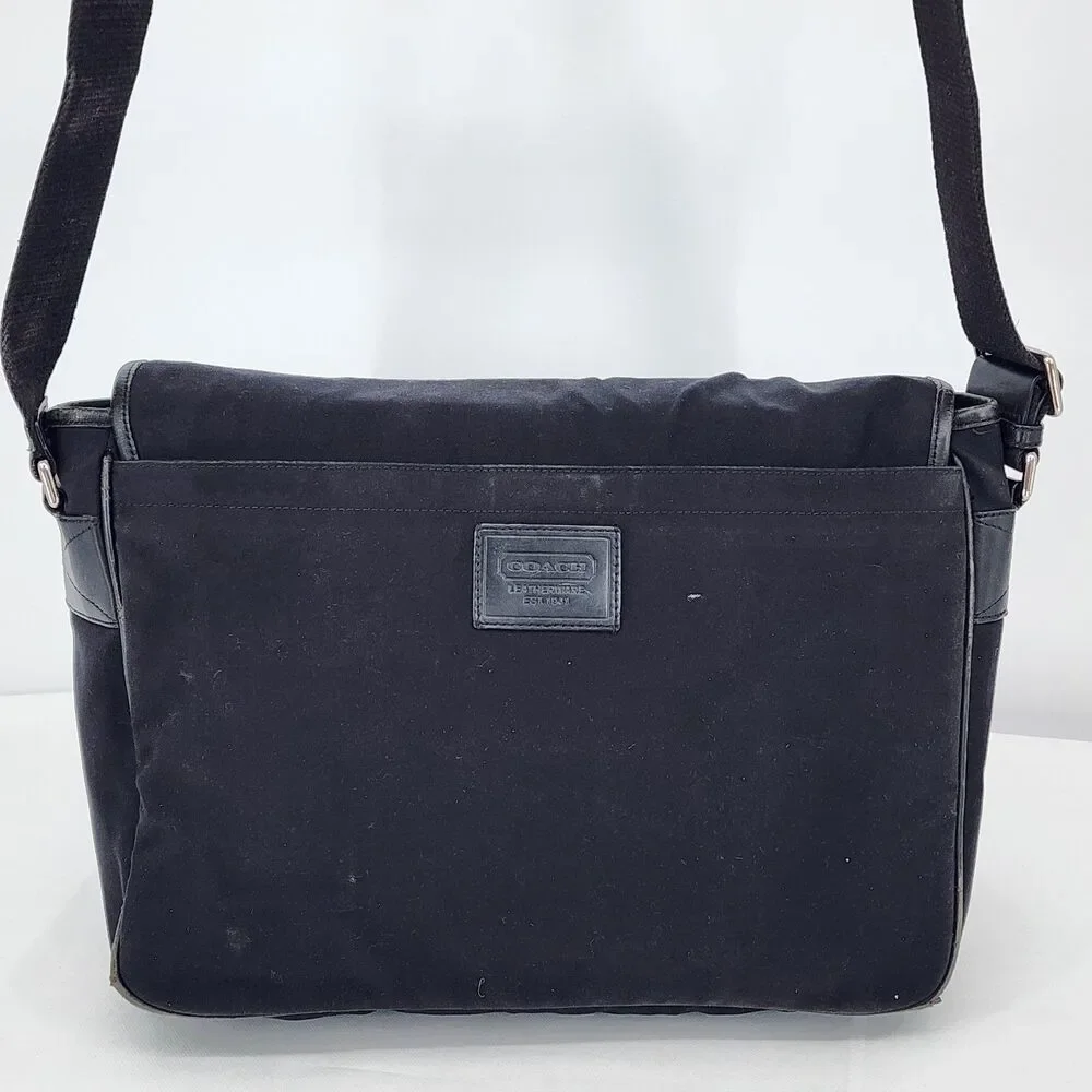 Coach RARE Vintage Leather Trim Buckle Black Messenger Bag Unisex